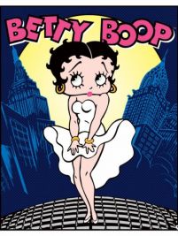 plakat na ścianę z Betty Boop stylizowaną na Marilyn Monroe na tle budynków Nowego Jorku pod osłoną nocy