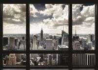 New York, Manhattan, widok z okna na wieżowce na Manhattanie