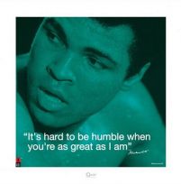 Muhammad Ali z życiowym cytatem na kwadratowej reprodukcji