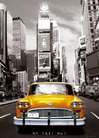 plakat NY Taxi No1 z żółtą taksówką jadącą przez times square w New York