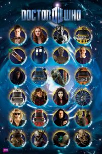 plakat z bohaterami serialu Doctor Who