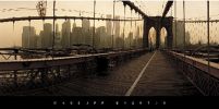 reprodukcja przedstawiająca Brooklyn Bridge i wieżowce na Manhattanie