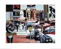 reprodukcja o wymiarach 50x40 cm przedstawia jedną z zatłoczonych ulic Reno z obrazu Alaina Bertranda