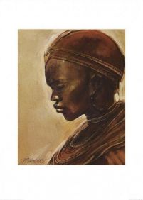 Reprodukcja przedstawiająca postać kobiety z plemienia afrykańśkiego