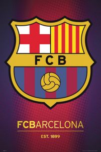 plakat o wymiarach 61x91,5 cm przedstawiający godło klubu piłkarskiego FC Barcelona
