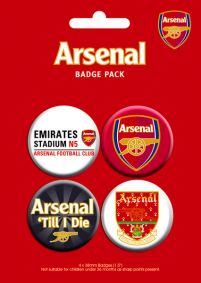 Zestaw czterek duzych przypinek dla fanów drużyny piłkarskiej Arsenal