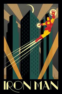 Komiksowy plakat marvela z latającym Iron Man'em - Tony Stark
