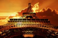 Wieża Eiffel, zachód słońca - fototapeta