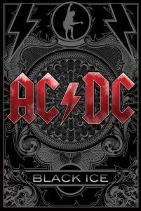Plakat grupy hardrocowej AC/DC z okładką jednego z albumów