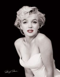 Czarno-biały plakat z Marilyn Monroe z pomalowanymi na czerwono ustami