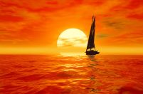 Jacht, zachód słońca - fototapeta