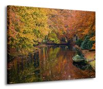 Jezioro w lesie, jesień - Obraz na płótnie