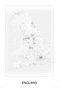czarno-biała mapa ścienna o wymiarach 61x91,5 cm zatytułowana England, black&white