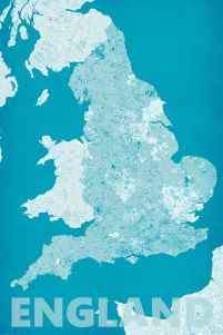 nowoczesna mapa ścienna o wymiarach 61x91,5 cm zatytułowana England, modern blue