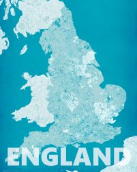 artystyczna mapa ścienna zatytułowana England, modern blue