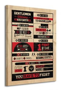Obraz o wymiarach 60x80 przedstawia grafikę typograficzną 'Fight Club Rules'
