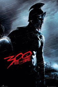 Plakat reklamowy filmu 300 Spartan z królem Leonidasem w zbroi