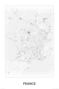 czarno-biała mapa ścienna o wymiarach 61x91,5 cm zatytułowana France, black&white