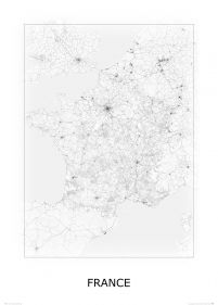 czarno-biała mapa ścienna zatytułowana France, black&white