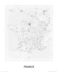 mapa na ścianę zatytułowana France, black&white