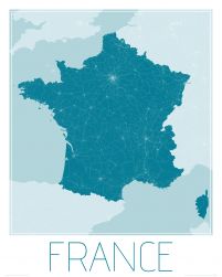 mapa na ścianę zatytułowana France, blue
