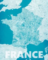 artystyczna mapa ścienna zatytułowana France, modern blue