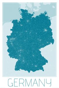 niebieska mapa ścienna o wymiarach 61x91,5 cm zatytułowana Germany, blue