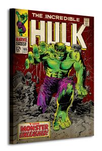 Obraz na płótnie przedstawia Hulka na bordowym tle