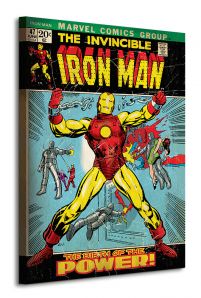 Obraz na płótnie przedstawia silnego Iron Mana na niebieskim tle