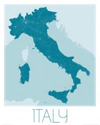 mapa na ścianę zatytułowana Italy, blue