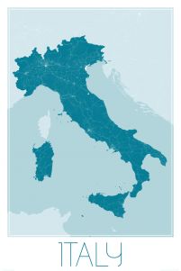 niebieska mapa ścienna o wymiarach 61x91,5 cm zatytułowana Italy, blue