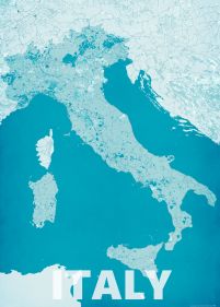 nowoczesna mapa ścienna o wymiarach 50x70 cm zatytułowana Italy, modern blue