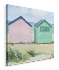 mały canvas z kolorowymi domkami na plaży