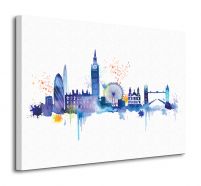 namalowany londyn w kolorach niebieskich na płótnie