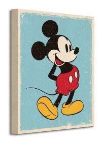 Obraz 30x40 przedstawia Myszkę Mickey na niebieskim tle