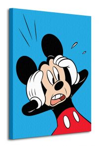 Obraz o wymiarze 60x80 przedstawia Myszkę Miki na niebieskim tle