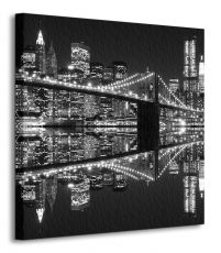 New York Brooklyn Bridge night BW - obraz na płótnie