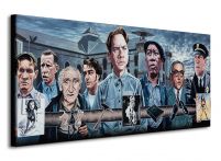 Duży obraz na płótnie ukazujący główne postacie z filmu Skazani na Shawshank m.in. Andy Dufresne, Ellis Boyd Red Redding, Naczelnik Samuel Norton, Kapitan Byron Hadley