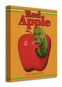 Obrazek przedstawia robaka z papierosem w jablku na pomarańczowym tle