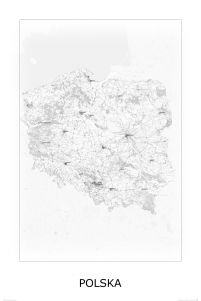 czarno biała mapa ścienna o wymiarach 61x91,5 cm zatytułowana Polska, black&white