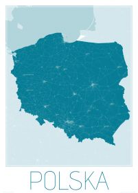artystyczna mapa ścienna o wymiarach 50x70 cm zatytułowana Polska, blue