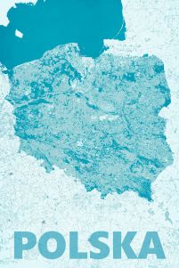 nowoczesna mapa ścienna o wymiarach 61x91,5 cm zatytułowana Polska, modern blue