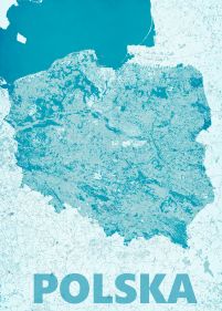 artystyczna mapa ścienna o wymiarach 50x70 cm zatytułowana Polska, modern blue