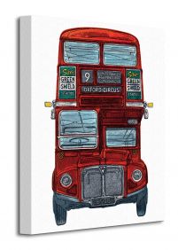 Obraz na płótnie przedstawia dwupiętrowy autobus
