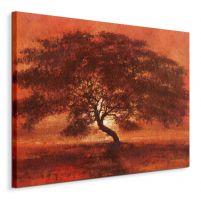 canvas w pomarańczowej kolorystyce z drzewem na pustyni na tle słońca