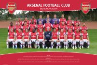 Plakat z zdjęciem drużyny i trenera klubu arsenal Londyn na sezon 13/14
