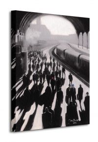 Perspektywa obrazu na płótnie przedstawiającego ludzi na stacji kolejowej