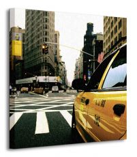 perspektywa obrazu na płótnie z widokiem na ulicę w Nowym Jorku i żółtą taksówkę