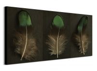 Green Peacock Feather Triptych - obraz na płótnie