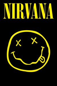 Plakat muzyczny przedstawiający logo Nirvany